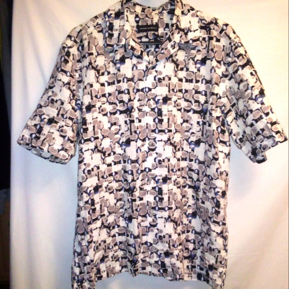 JHANE BARNES Geometric Monogram Abstract Button~Up Casual Shirt•Mens Size Medium